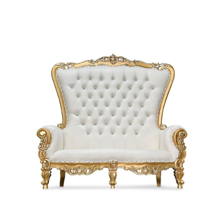 Double Throne Chair Love Seat - White & Gold
