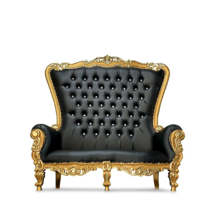 Double Throne Chair Love Seat- Black & Gold