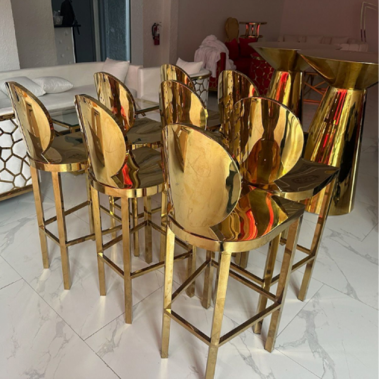 Ghost Stainless Steel High Back Barstool- Gold
