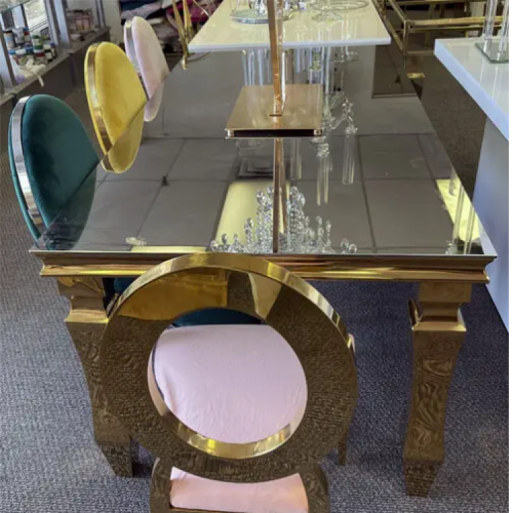 8 ft Gold  with Mirrored  Glass Tabletop
