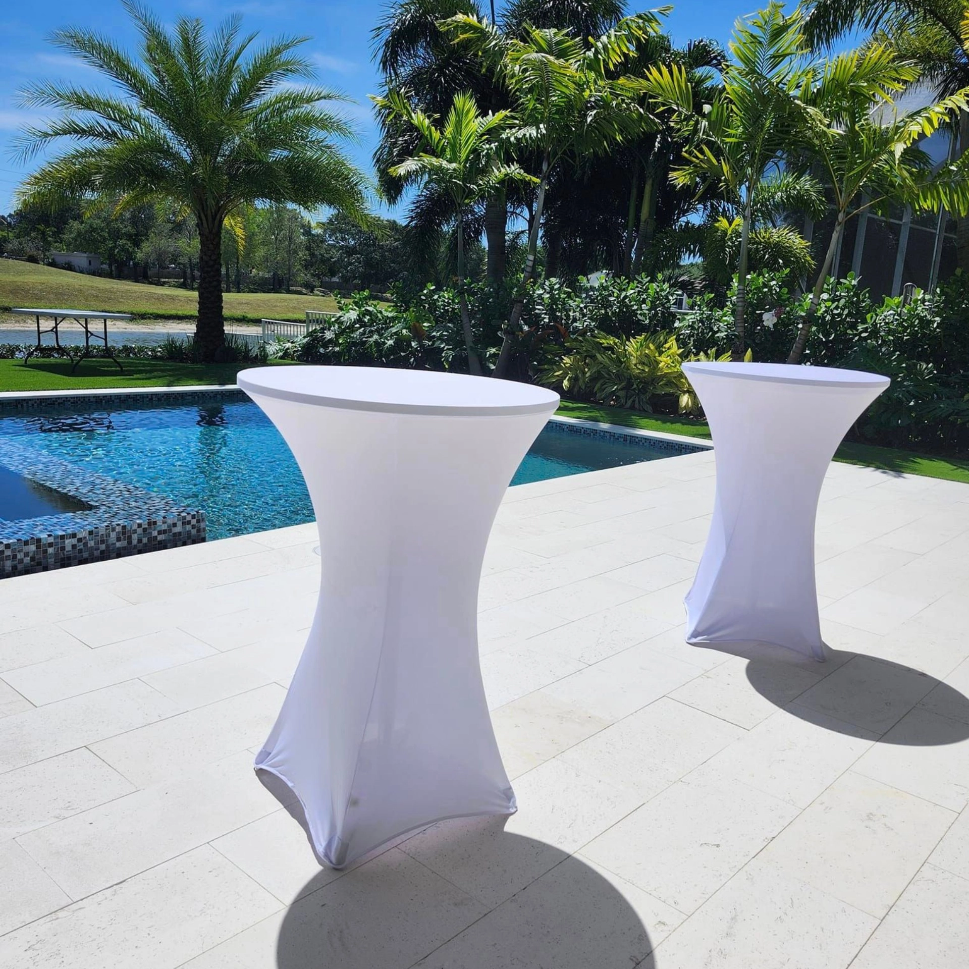 Cocktail Table Rentals with White Spandex in Fort Lauderdale FL